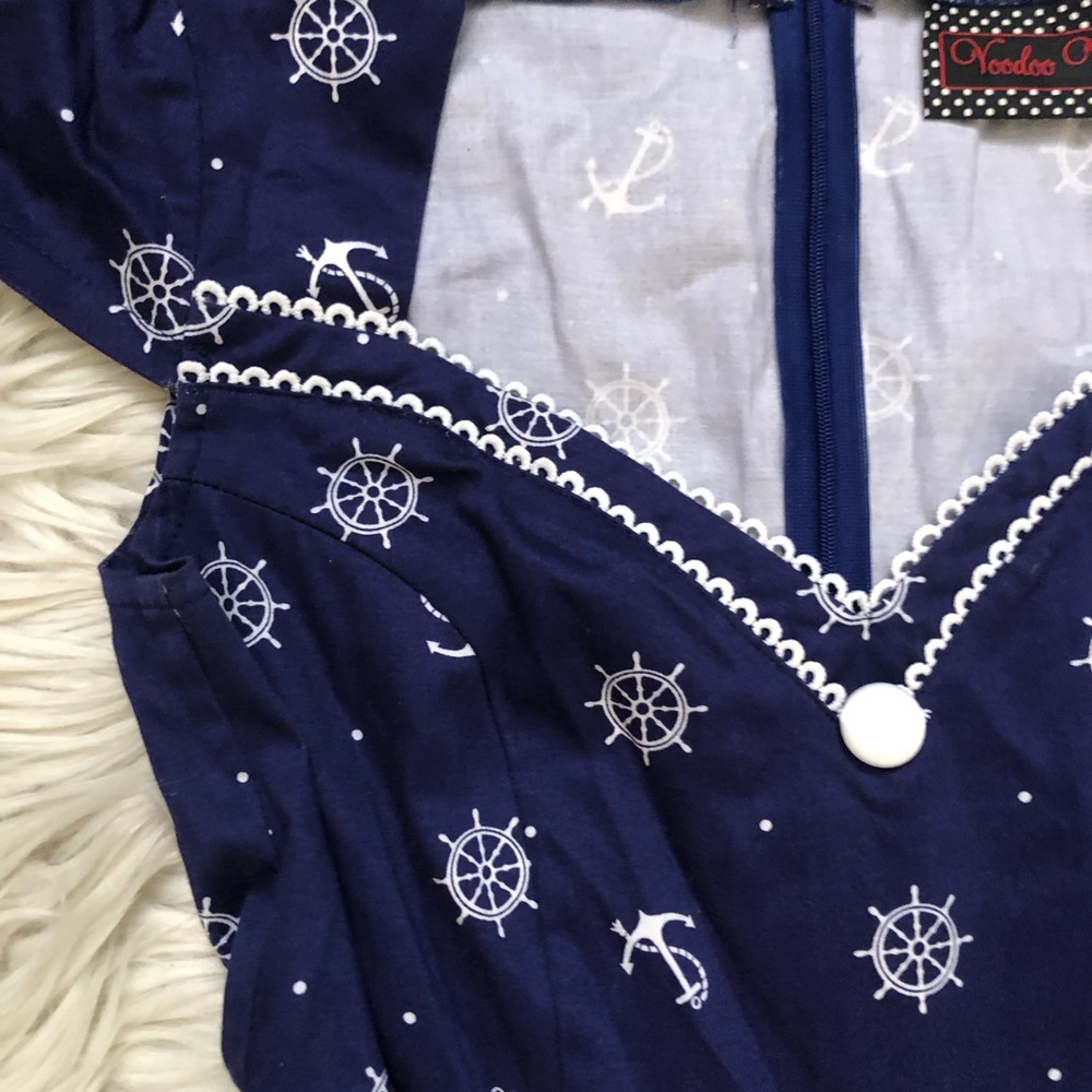 Voodoo Vixen Retro Sailor Nautical Novelty Anchor Sweetheart Navy Dress size 2 - Picture 4 of 10
